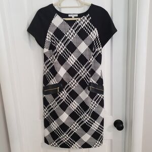 Sandra Darren Plaid Shift Dress Women SIZE 10 Retro Faux Leather 60s‎ Groovy